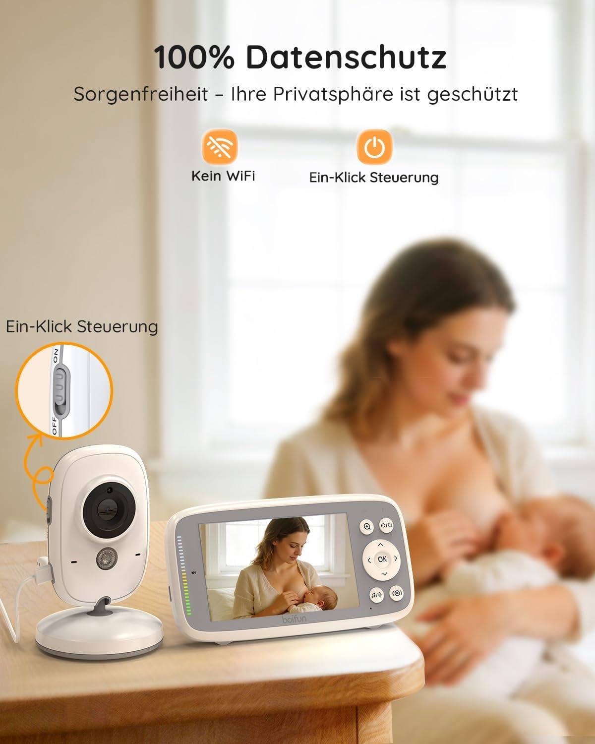BOIFUN babyfoon met camera 4,0 inch IPS beeld