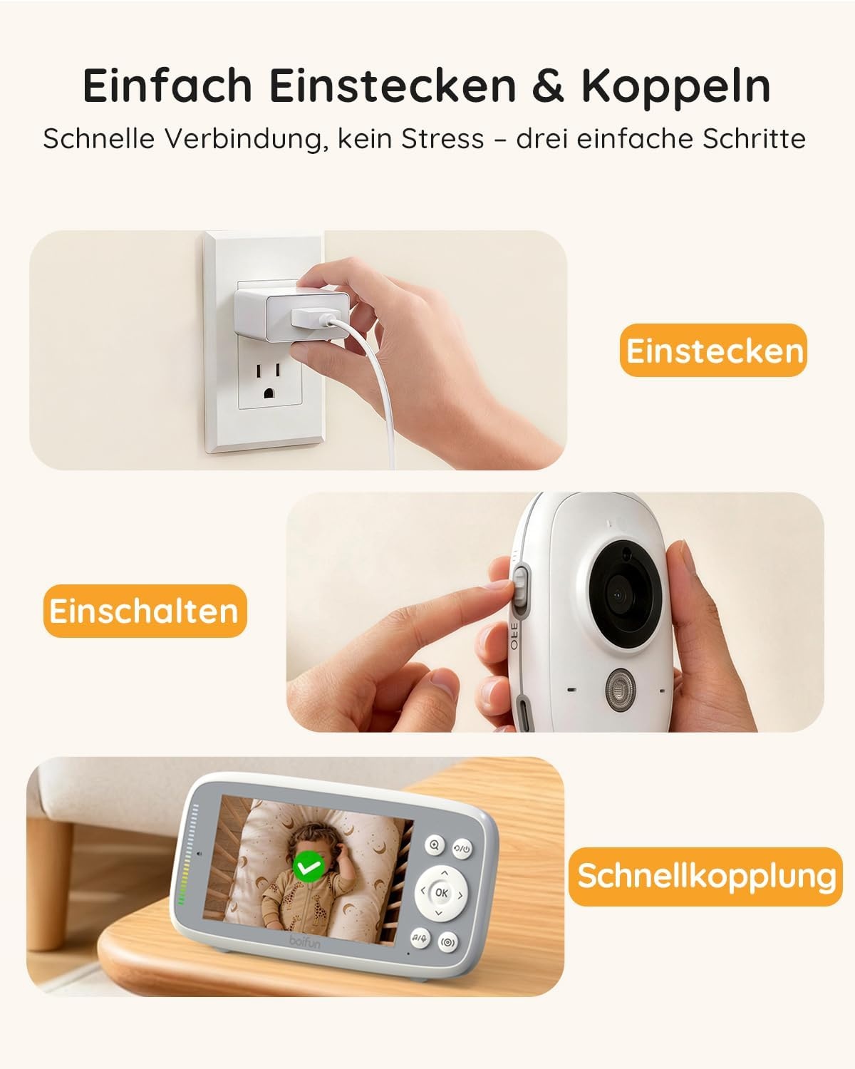 BOIFUN babyfoon met camera 4,0 inch IPS beeld