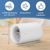 Silencio Tubo buisventilator, 100 mm, extra stil en krachtig, innovatieve buisventilator voor badkamer, keuken en woonkamer, zorgt voor een aangenaam klimaat