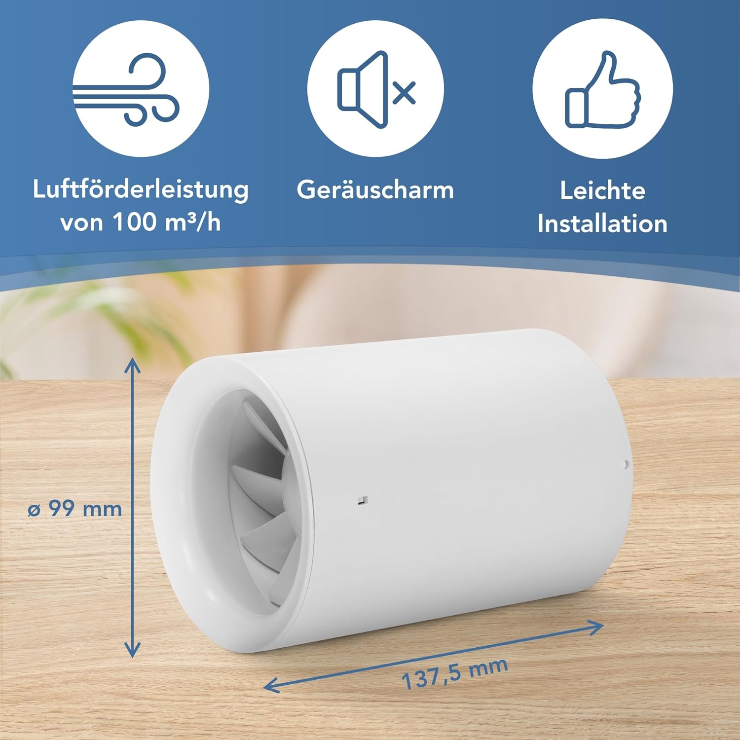 Silencio Tubo buisventilator, 100 mm, extra stil en krachtig, innovatieve buisventilator voor badkamer, keuken en woonkamer, zorgt voor een aangenaam klimaat