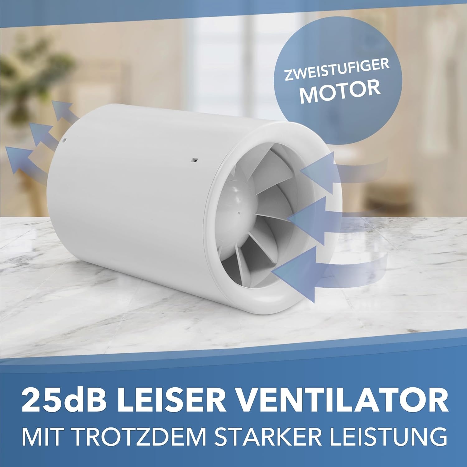 Silencio Tubo buisventilator, 100 mm, extra stil en krachtig, innovatieve buisventilator voor badkamer, keuken en woonkamer, zorgt voor een aangenaam klimaat