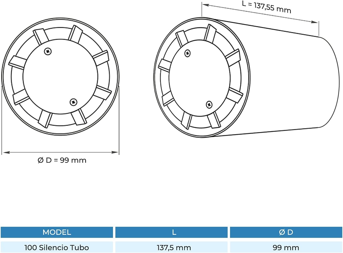 Silencio Tubo buisventilator, 100 mm, extra stil en krachtig, innovatieve buisventilator voor badkamer, keuken en woonkamer, zorgt voor een aangenaam klimaat