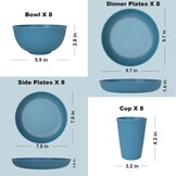 Onbreekbaar servies sets voor 8 personen, plastic borden en kommen, lichtgewicht plastic campingborden, kommen, kopjes, kinderservies set (blauw wit)