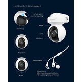 Reolink 4K PTZ-camera met bewegingsdetectie, auto-tracking, dual-band Wi-Fi 6, 355° pan, 50° tilt, tweewegspraak en kleuren-nachtzicht, E1 Outdoor S