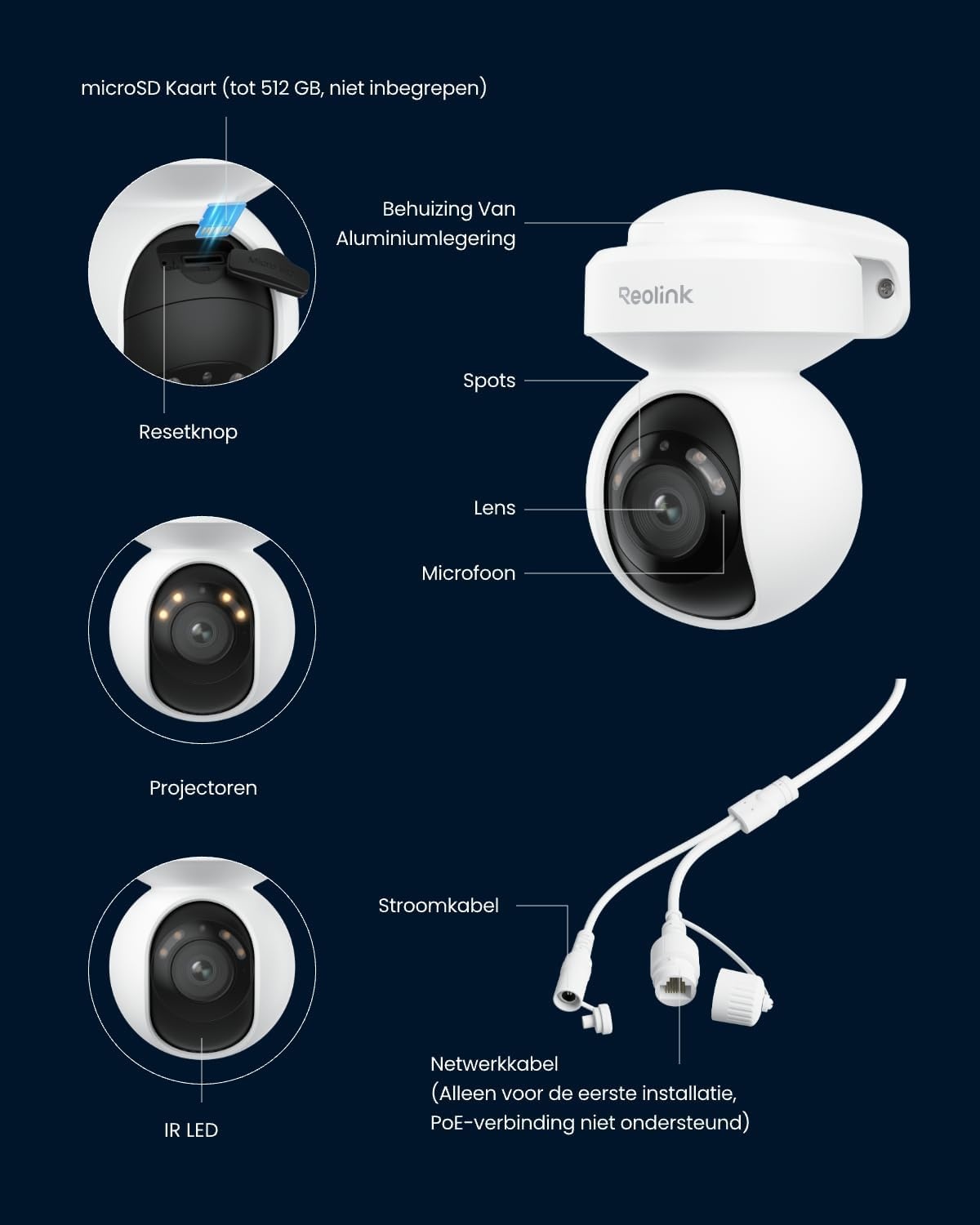Reolink 4K PTZ-camera met bewegingsdetectie, auto-tracking, dual-band Wi-Fi 6, 355° pan, 50° tilt, tweewegspraak en kleuren-nachtzicht, E1 Outdoor S