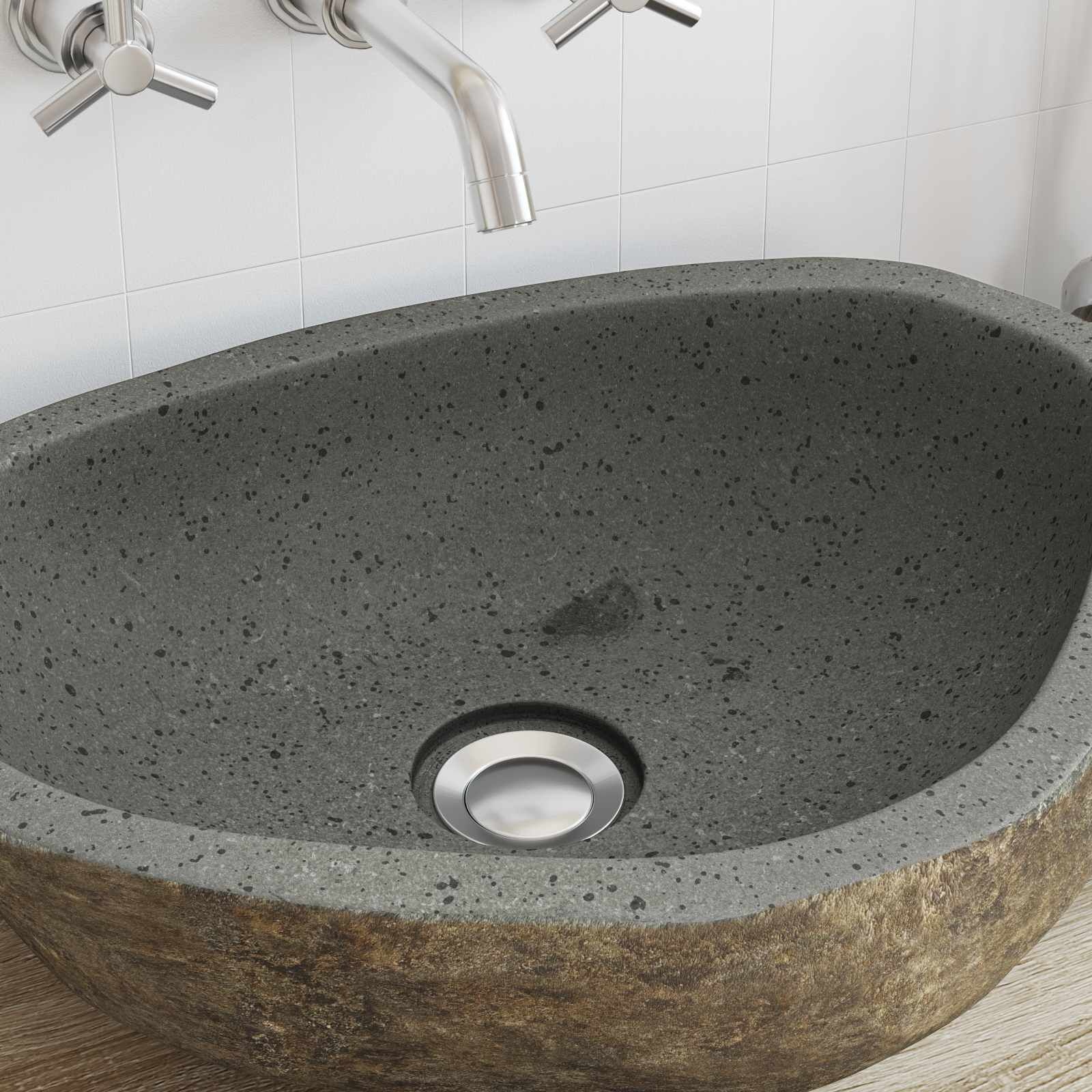 vidaXL Wasbak Lichtgrijs (46-52) x (35-40) x 15 cm Riviersteen
