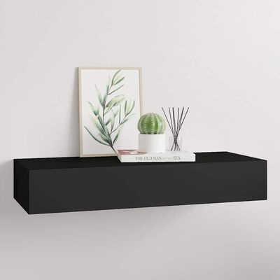 Zwart MDF Wandschap met Lade 60x23,5x10 cm - 34% Korting