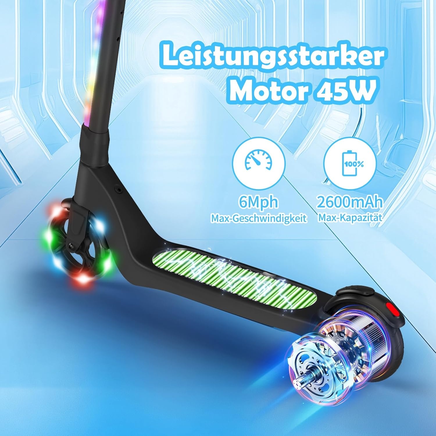 SISIGAD E-step voor kinderen van 6 tot 12 jaar, met knipperende ledlampen en 3 instelbare hoogtes, elektrische step voor kinderen van max. 10 km/u, motor van 45 W, maximale belasting 70 kg