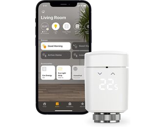 Eve Thermo - Slimme radiatorthermostaat met LED-display, automatische temperatuurregeling, geïntegreerde aanraakbedieningen, Bluetooth - en HomeKit-technologie; geen bridge vereist; gemaakt in Duitsland