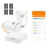 Netatmo Slimme Thermostaat Pakket + 3 Aangesloten en Slimme Thermostatische Koppen, Wifi, Afstandsbediening via App, Compatibel met Individuele Verwarming, NBU-NTH-NAV-EU
