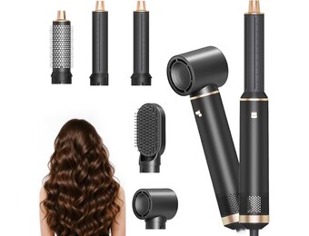 Dryhsip Haardrogerborstel, 5-in-1 heteluchtborstel, föhn en styler met afneembare opzetstukken (krultang, volumeborstel, stijltang, krulspeld), lichtgewicht reisföhns voor vrouwen, compact formaat