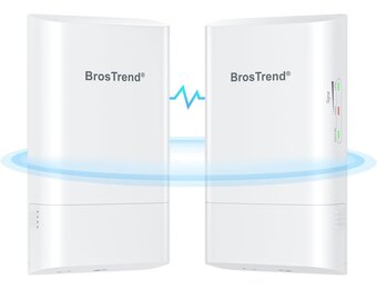 BrosTrend 5GHz 867Mbps WiFi Bridge WiFi-brug Punt-tot-Punt Buitenshuis CPE, Plug-and-play 1KM Lange Afstand Draadloze Brug met Passieve PoE-adapter, voor Boerderijgarage, Ethernet-Brug voor PtP/PtMP