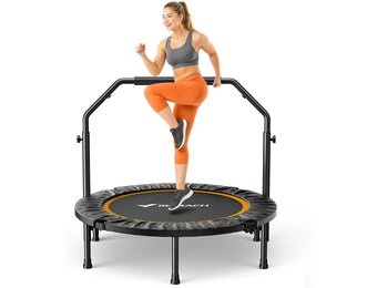 MERACH Mini-trampoline voor volwassenen, 102 cm/122 cm, indoor-trampoline met verstelbare handgreep voor stille training, 4 voet opvouwbare trampoline, maximale belasting 150 kg
