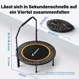 MERACH Mini-trampoline voor volwassenen, 102 cm/122 cm, indoor-trampoline met verstelbare handgreep voor stille training, 4 voet opvouwbare trampoline, maximale belasting 150 kg