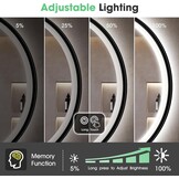 S'bagno Spiegel, rond, badkamer, met verlichting, 80 cm, ronde spiegel-led met Bluetooth, anti-condens, 3 lichtkleuren, dimbaar, geheugenlicht, IP44, gehard glas, frame van zwart ijzer - Maat 80L x 80B cm