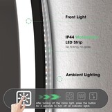 S'bagno Spiegel, rond, badkamer, met verlichting, 80 cm, ronde spiegel-led met Bluetooth, anti-condens, 3 lichtkleuren, dimbaar, geheugenlicht, IP44, gehard glas, frame van zwart ijzer - Maat 80L x 80B cm