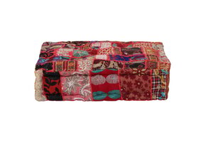 Handgemaakte Patchwork Poef - Katoen Rood - 50x50x12 cm - 33% Korting
