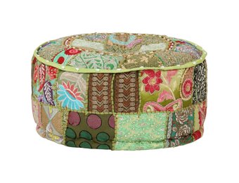 Handgemaakte Patchwork Poef Rond Katoen Groen 40x20 cm - 46% Korting!