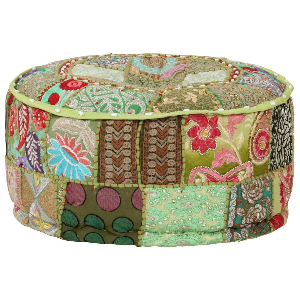 Handgemaakte Patchwork Poef Rond Katoen Groen 40x20 cm - 46% Korting!