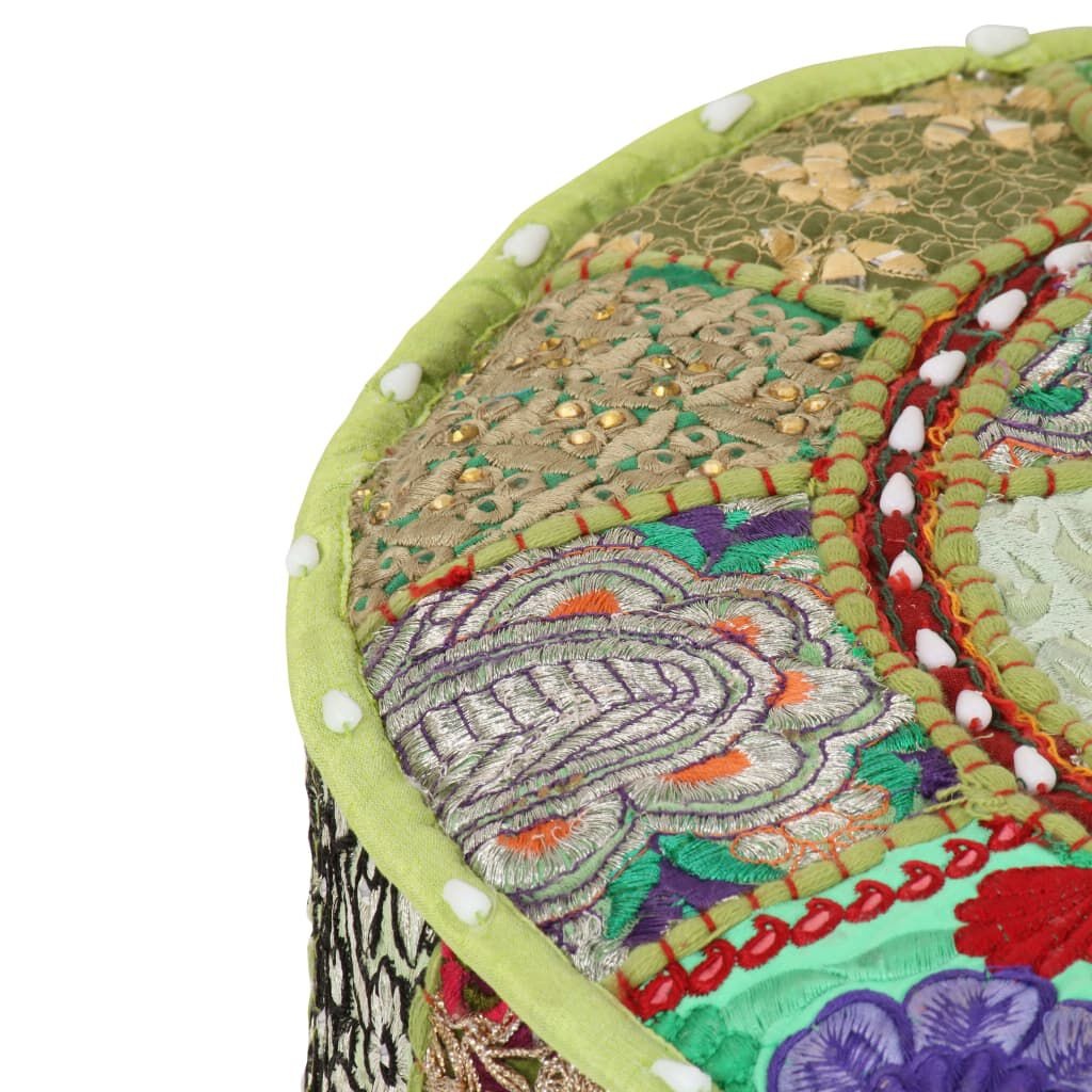 Handgemaakte Patchwork Poef Rond Katoen Groen 40x20 cm - 46% Korting!