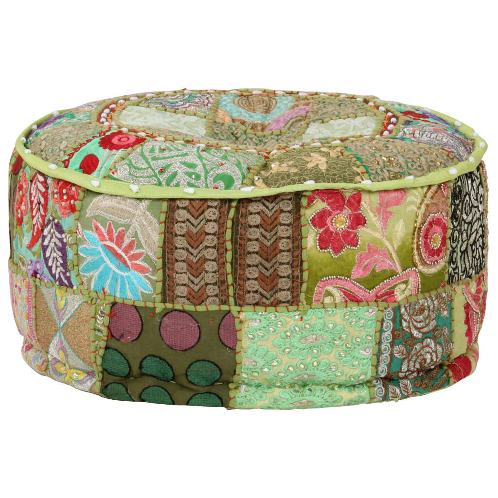 Handgemaakte Patchwork Poef Rond Katoen Groen 40x20 cm - 46% Korting!