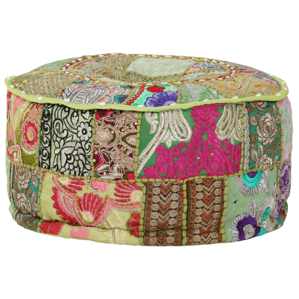 Handgemaakte Patchwork Poef Rond Katoen Groen 40x20 cm - 46% Korting!