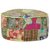 Handgemaakte Patchwork Poef Rond Katoen Groen 40x20 cm - 46% Korting!