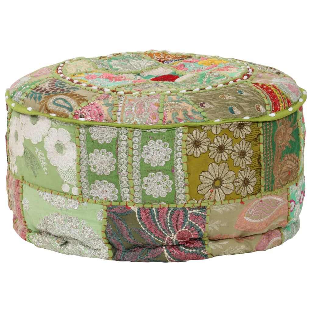 Handgemaakte Patchwork Poef Rond Katoen Groen 40x20 cm - 46% Korting!