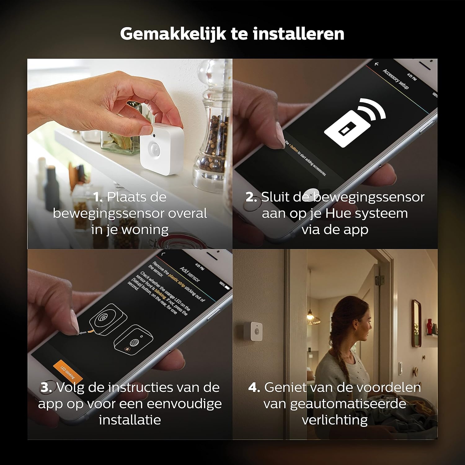 Philips Hue Bewegingssensor - Activeer Je Hue Lampen Bij Beweging - met Ingebouwde Lichtsensor - Overal Eenvoudig te Bevestigen - Verbind met Bridge