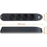 BTICINO Poker Stekkerdoos 6-voudig, 2 USB-stopcontacten en 4 veelzijdige stopcontacten (Schuko 10/16 A en bypass), stekkerdoos met schakelaar, kabel 1,5 m stekker, 16 A, robuust en ruimtebesparend