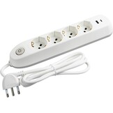 BTICINO Poker Stekkerdoos 6-voudig, 2 USB-stopcontacten en 4 veelzijdige stopcontacten (Schuko 10/16 A en bypass), stekkerdoos met schakelaar, kabel 1,5 m stekker, 16 A, robuust en ruimtebesparend