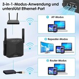 Wifi-versterker 1200 Mbit/s Dual Band WiFi Repeater 5GHz + 2,4GHz WiFi Repeater met WPS WLAN internetversterker compatibel met alle apparaten WiFi Range