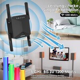 Wifi-versterker 1200 Mbit/s Dual Band WiFi Repeater 5GHz + 2,4GHz WiFi Repeater met WPS WLAN internetversterker compatibel met alle apparaten WiFi Range