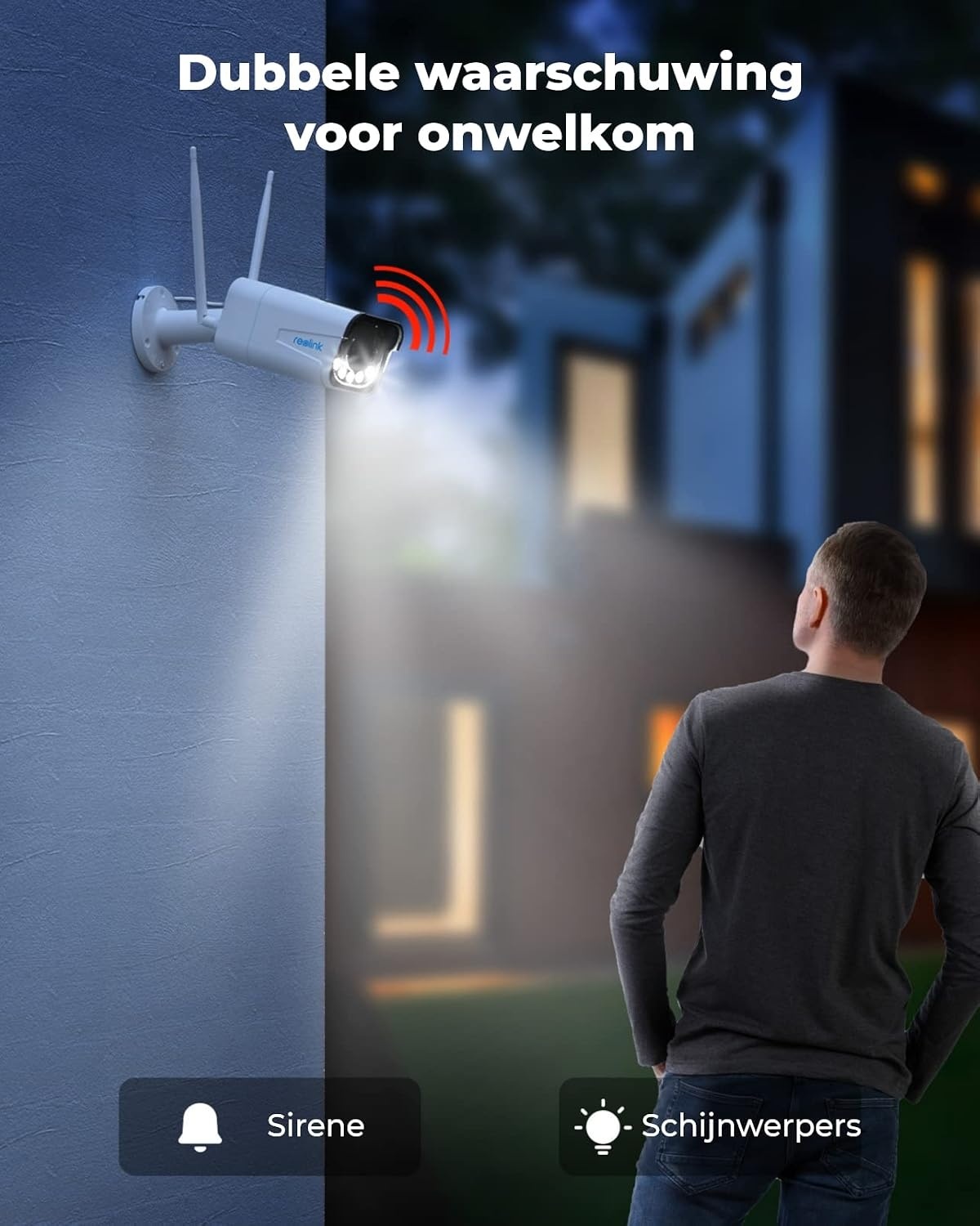 Reolink 5MP Draadloze Outdoor Beveiligingscamera met Spotlights, nachtzicht kleur, detectie van personen en voertuigen, 2.4/5 GHz WiFi, 5X optical zoom,2-Wegs Audio, RLC-511WA