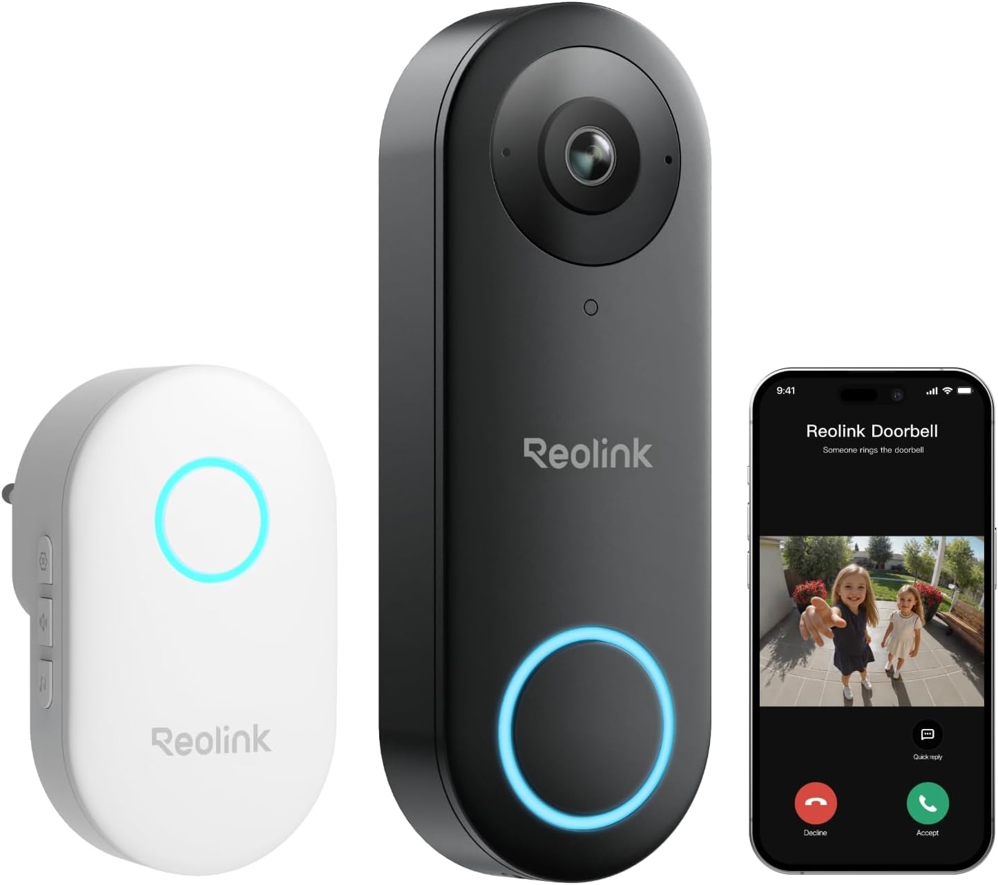 Reolink 2K+ Video Deurbel Wi-Fi met Camera, Groothoek, Tweeweg Audio, Slimme Menselijke Detectie en Waarschuwingen, 2.4/5GHz WiFi, SD-kaartsleuf, met Chime, Video Doorbell WiFi (Plug-in Versie)