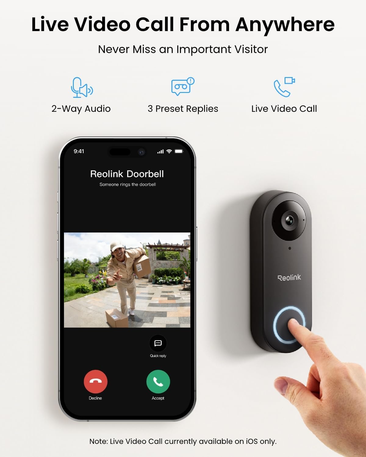 Reolink 2K+ Video Deurbel Wi-Fi met Camera, Groothoek, Tweeweg Audio, Slimme Menselijke Detectie en Waarschuwingen, 2.4/5GHz WiFi, SD-kaartsleuf, met Chime, Video Doorbell WiFi (Plug-in Versie)
