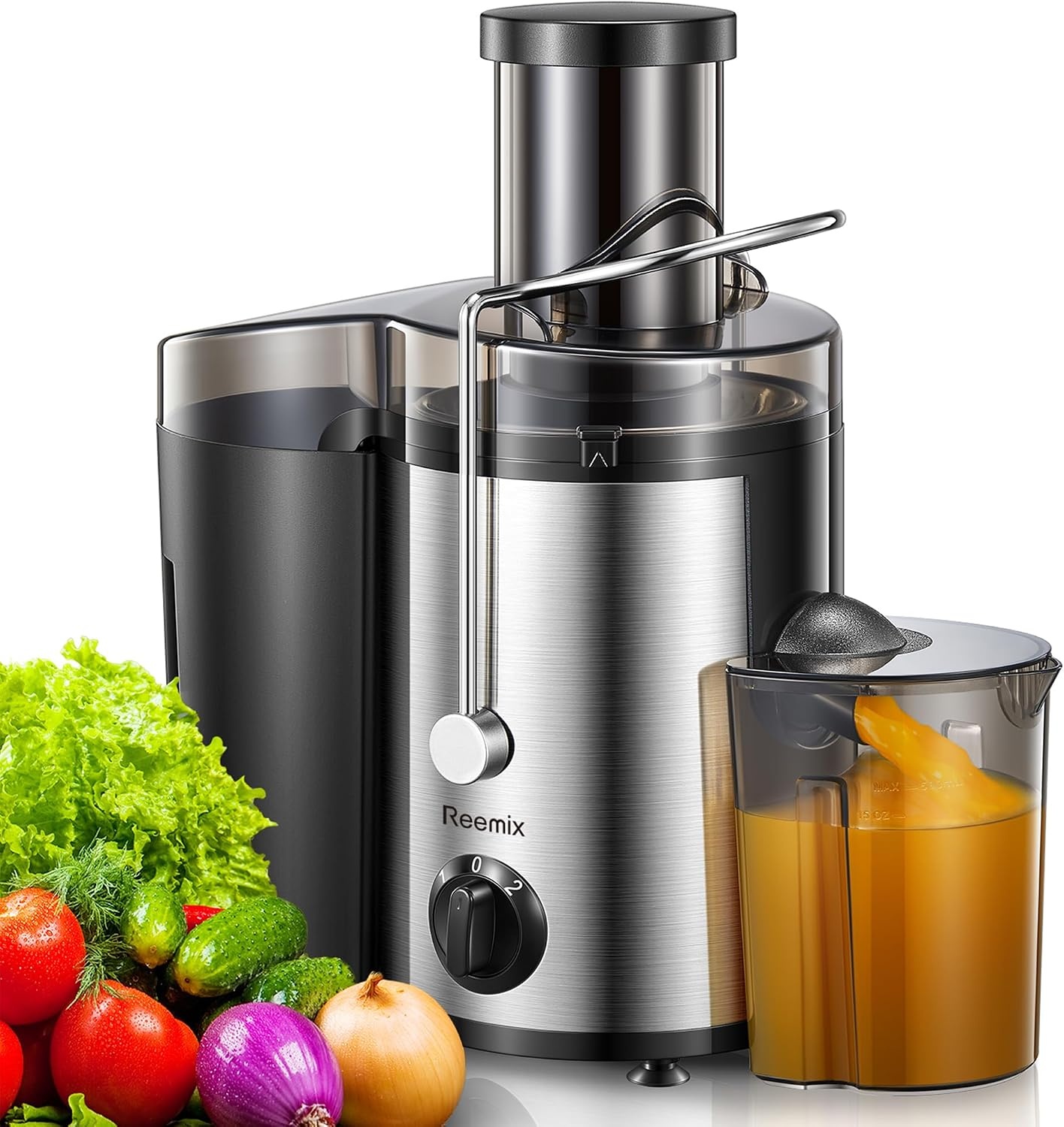 Juicer, Reemix Centrifugale Sapcentrifuge Machines voor hele groenten en fruit 800 W, 3 inch brede mond sapcentrifuge met 2 snelheden, borstel inbegrepen, gemakkelijk schoon te maken (800W)