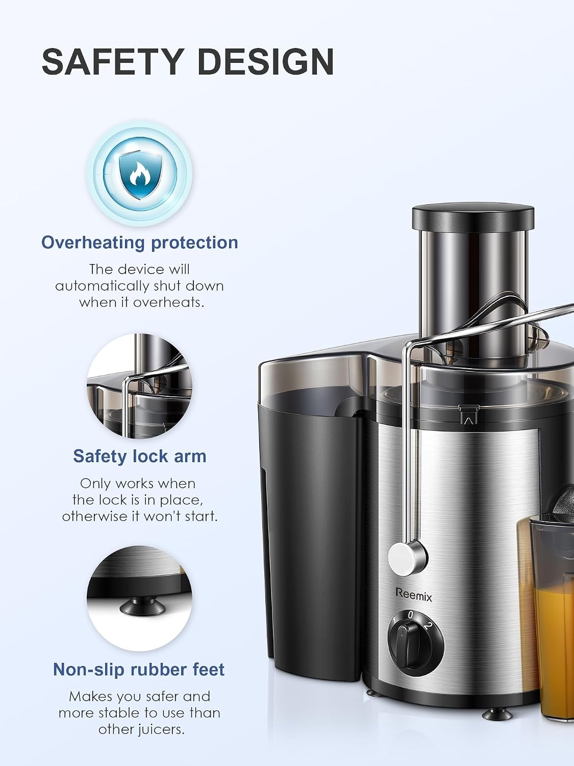 Juicer, Reemix Centrifugale Sapcentrifuge Machines voor hele groenten en fruit 800 W, 3 inch brede mond sapcentrifuge met 2 snelheden, borstel inbegrepen, gemakkelijk schoon te maken (800W)