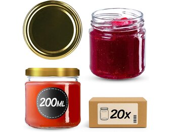 KADAX Inmaakpotten 200 ml - Set van 20 stuks - Luchtdichte Jampotten met Gouden Deksel