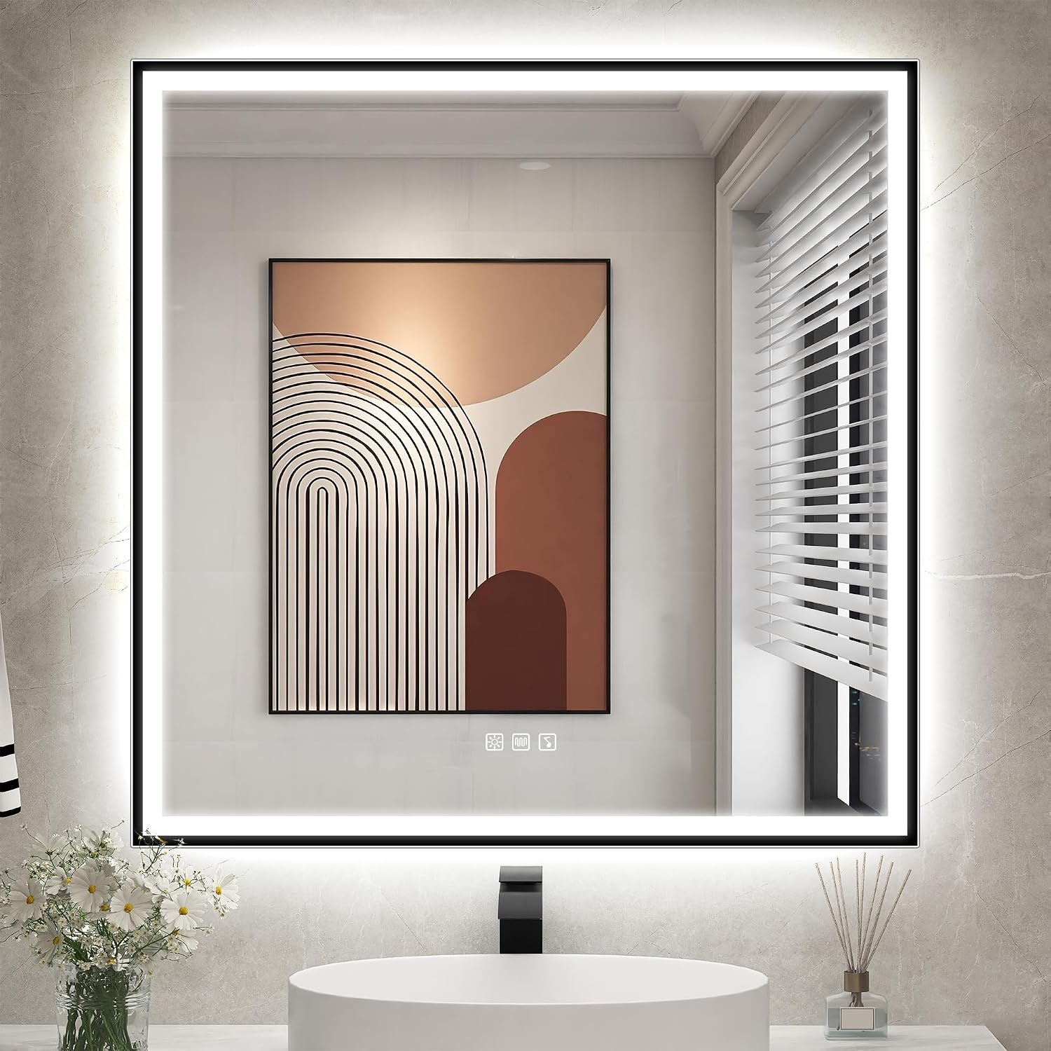 LED Badkamerspiegel 80x80cm Zwart - 35% Korting