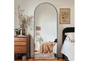 Boogspiegel Zwart 147x46 cm | Staand of Wand | Aluminium frame | -34%