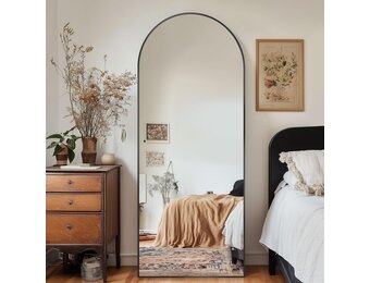 Boogspiegel Zwart 147x46 cm | Staand of Wand | Aluminium frame | -34%