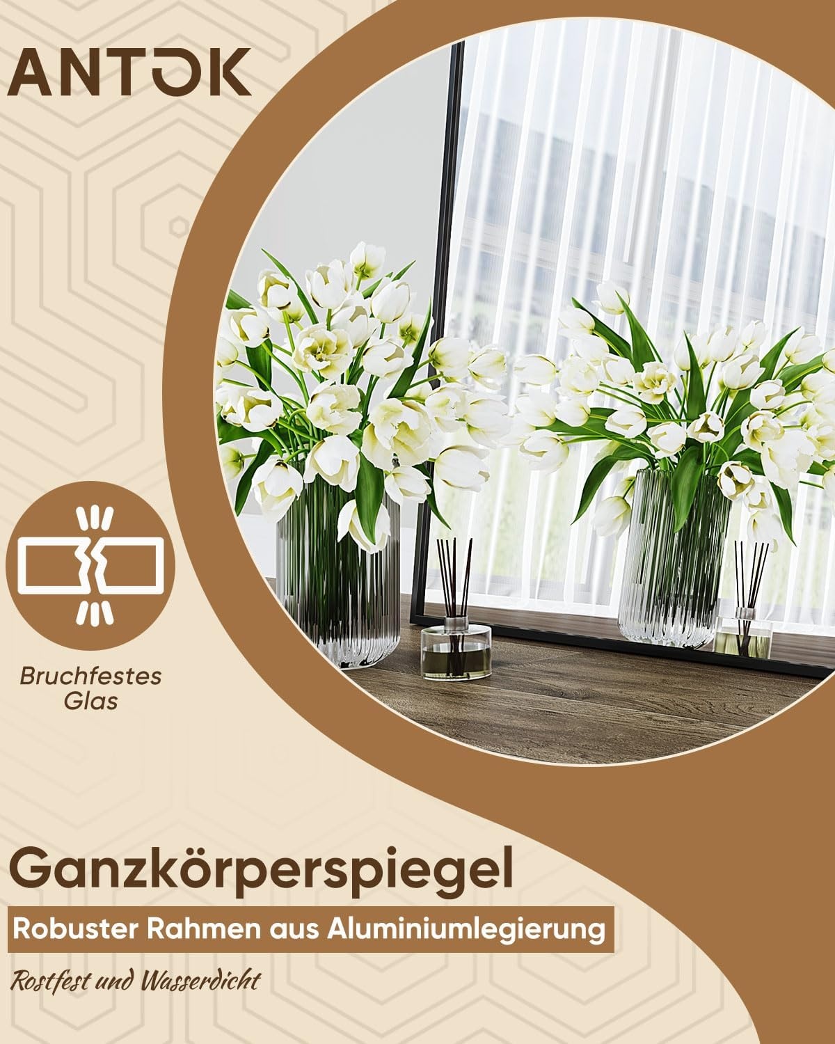 Boogspiegel Zwart 147x46 cm | Staand of Wand | Aluminium frame | -34%