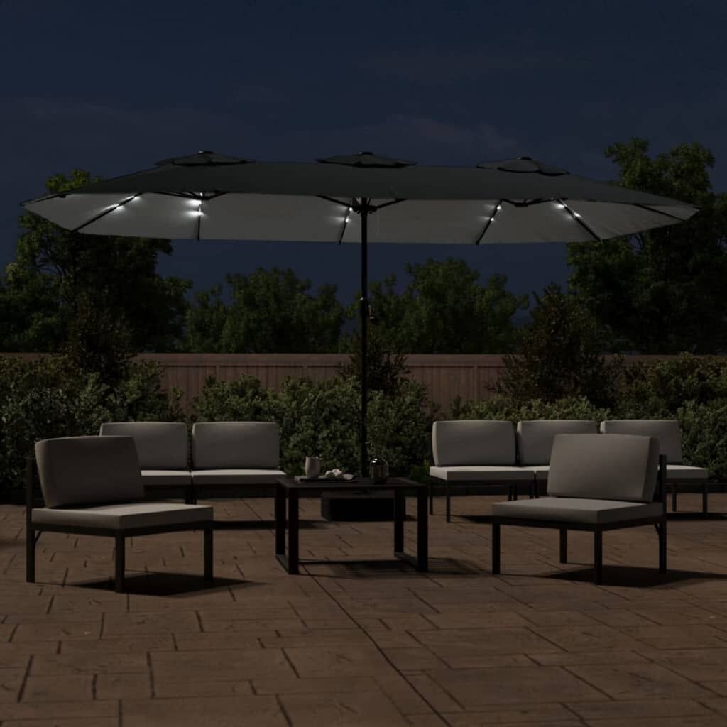 Dubbele parasol met LED, 449x265 cm Antraciet - 35% Korting