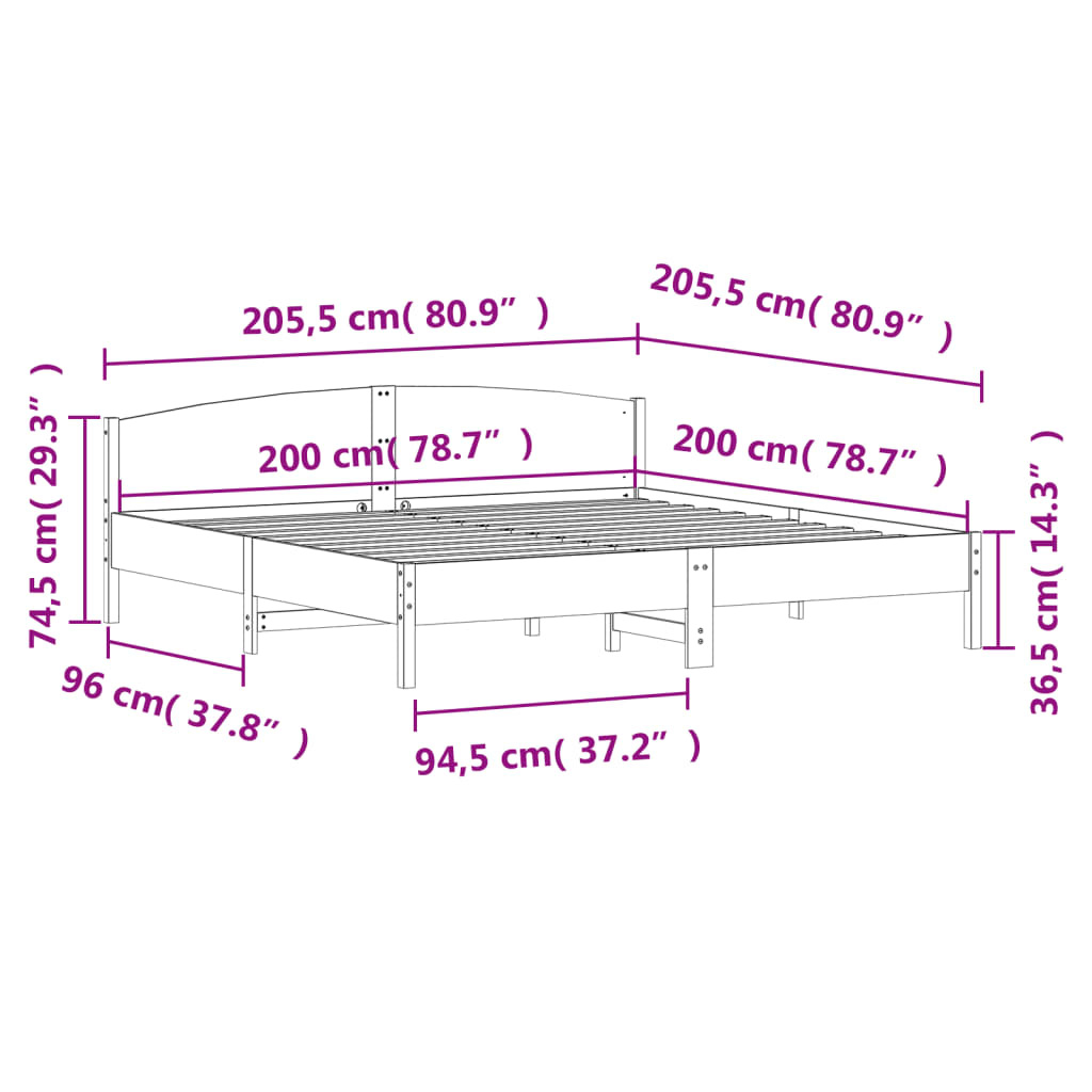 Massief Grenenhouten Bedframe met Hoofdbord 200x200 cm - 34% Korting