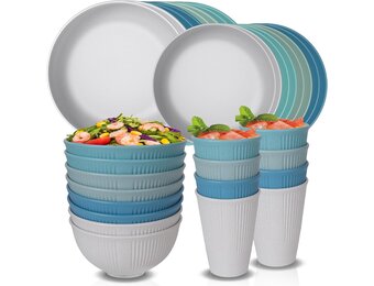 Onbreekbaar Servies Set Blauw Wit (32 delig)