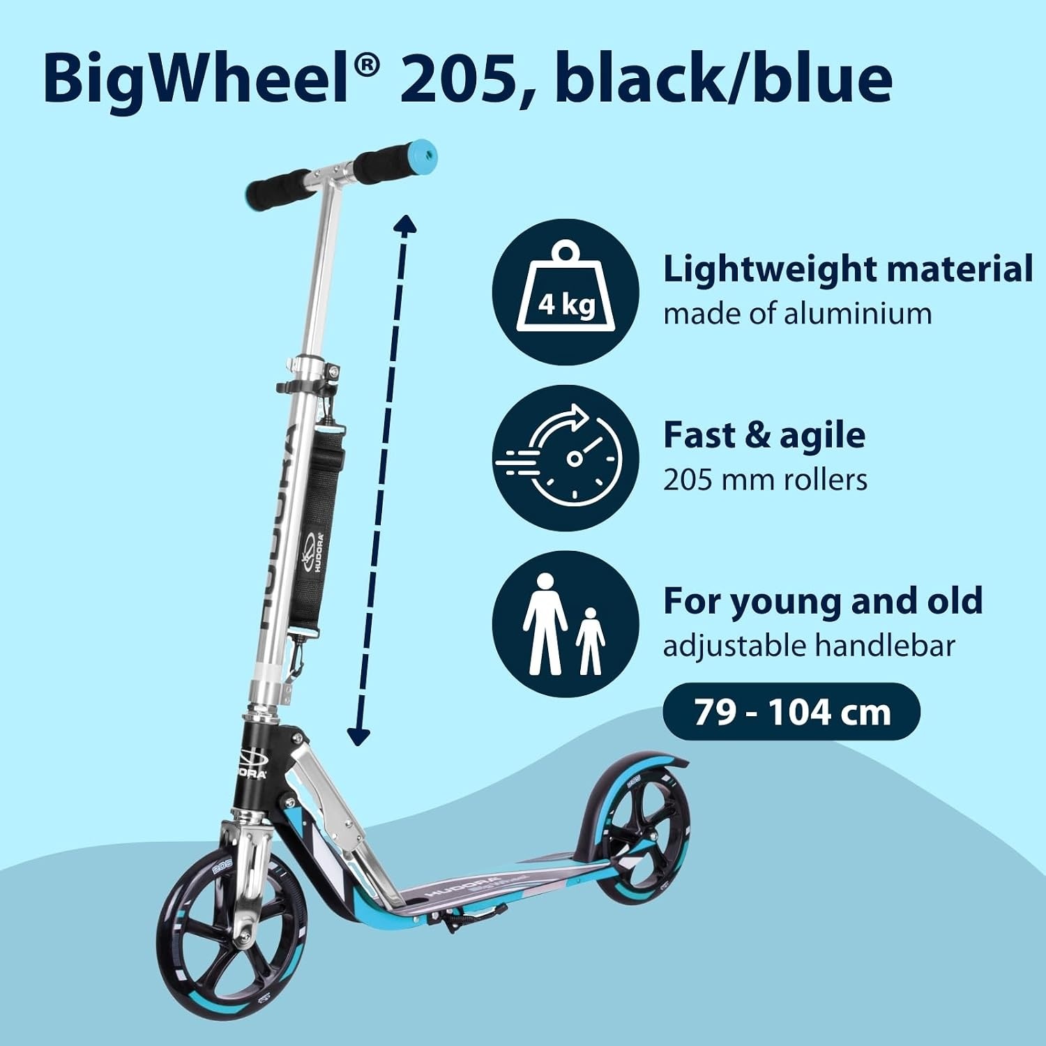 Opvouwbare Step HUDORA BigWheel 205 - Blauw/Zwart - 34% Korting!