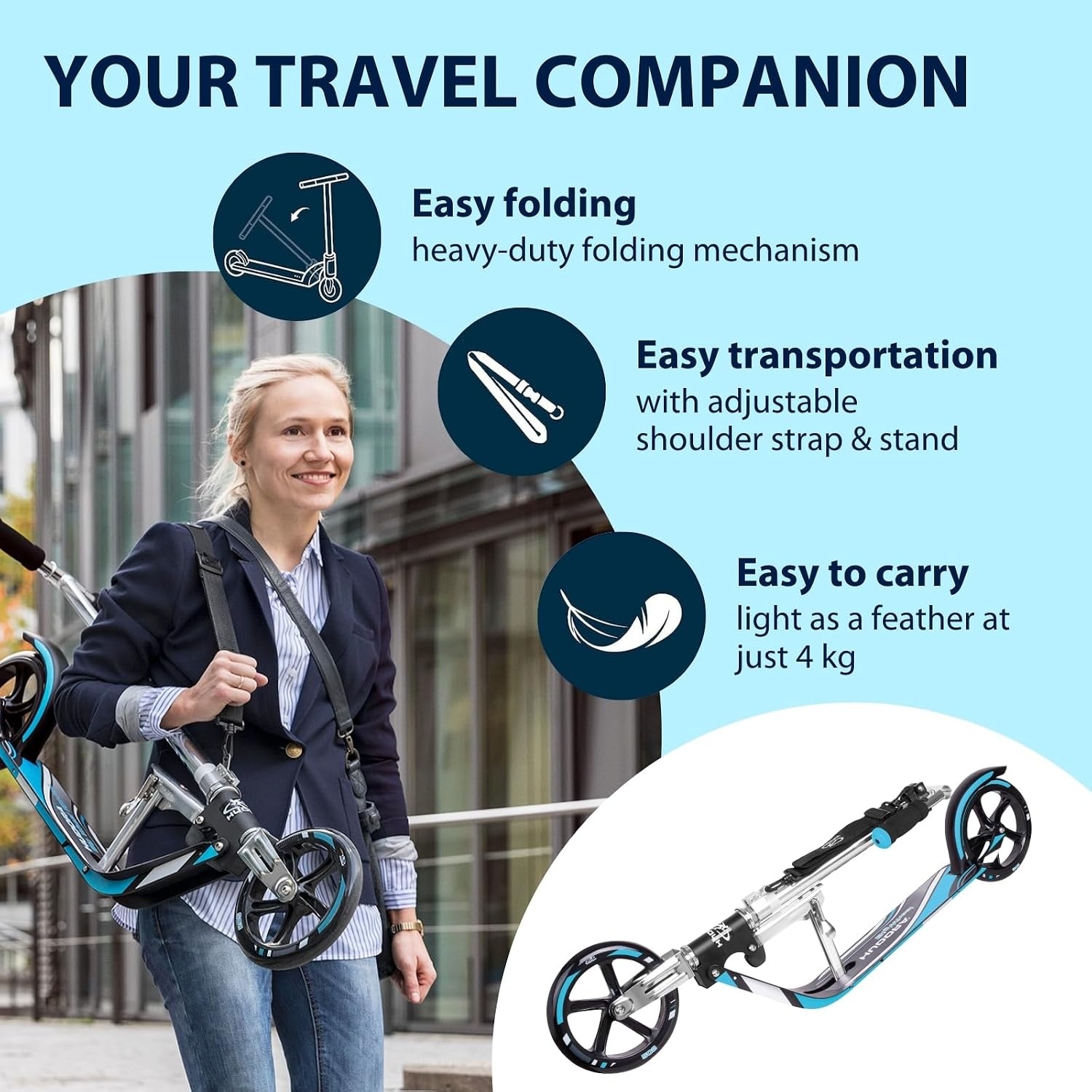 Opvouwbare Step HUDORA BigWheel 205 - Blauw/Zwart - 34% Korting!