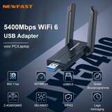 NEWFAST WiFi Adapter voor PC, 5400Mbps Tri-band USB WiFi, WLAN Stick met High Gain Antenne WiFi USB Adapter Ondersteunt Windows 11/10, USB3.0, OFDMA, MU-MIMO, WPA3 (AXE5400 Mbps)