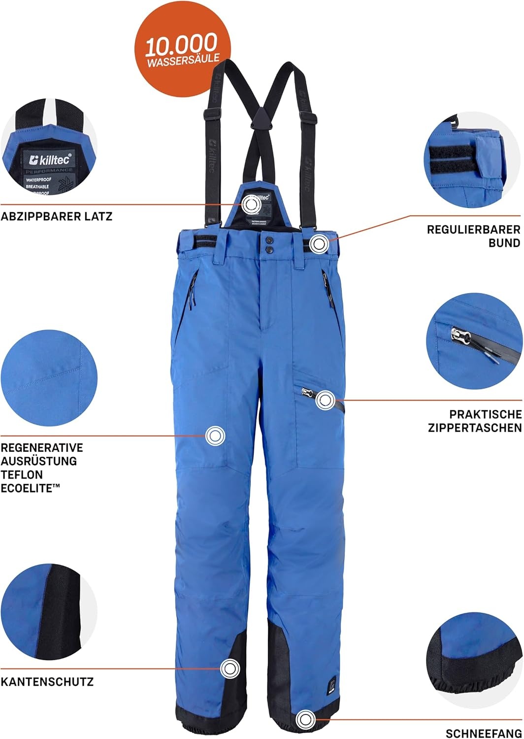 killtec jongens Skibroek met afritsbaar slabbetje en randbescherming Boys Skihose 242